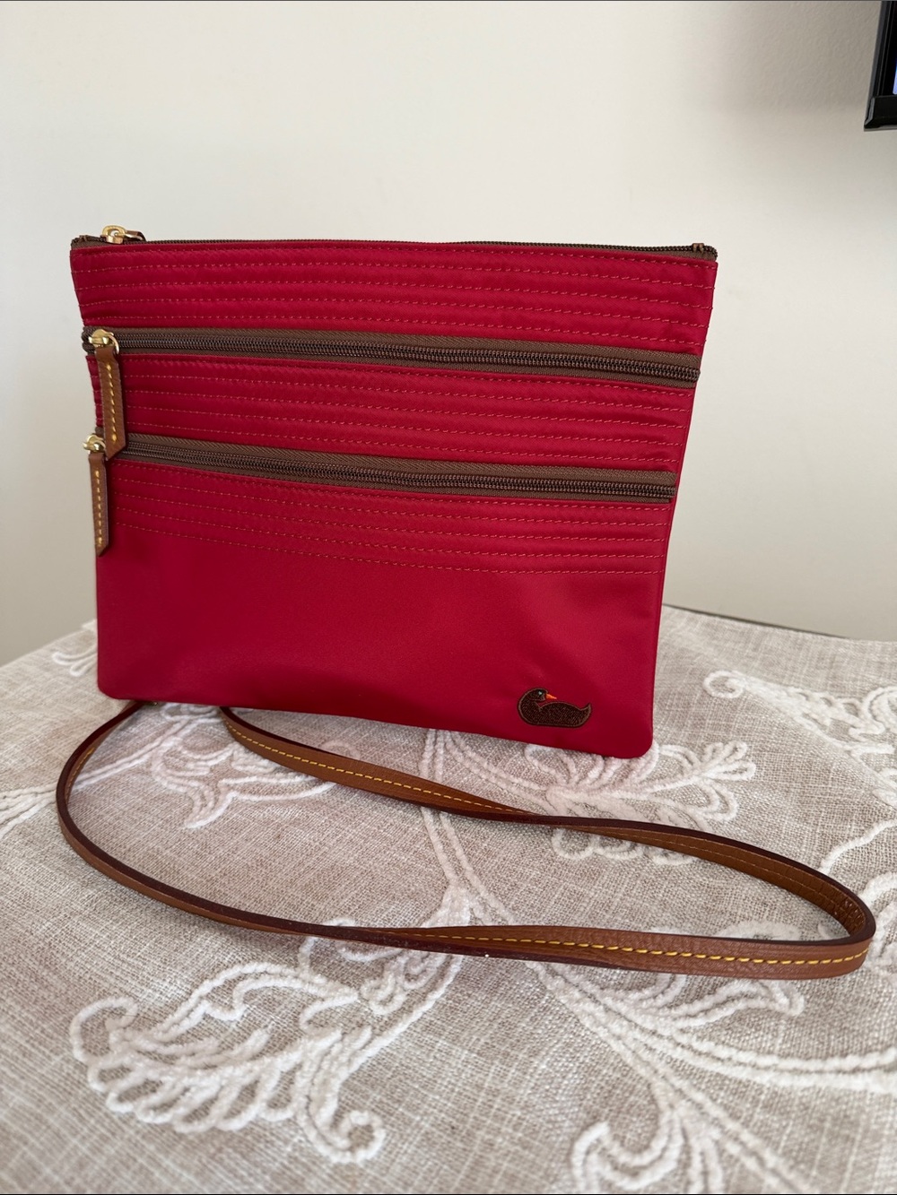 Dooney  & Bourke EUC Triple Zip Nylon/Leather Strap Crossbody Bag